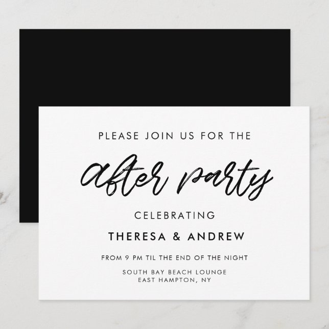 Invitación Boda de tipografía moderna tras fiesta (Anverso / Reverso)