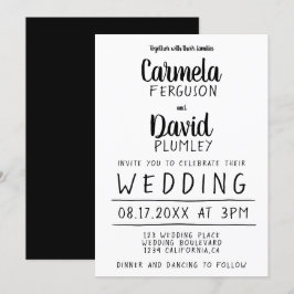 Invitación Boda de tipografía moderna y simple en blanco y ne