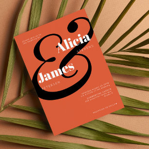 Invitación Boda de tipografía negrita negra naranja brillante