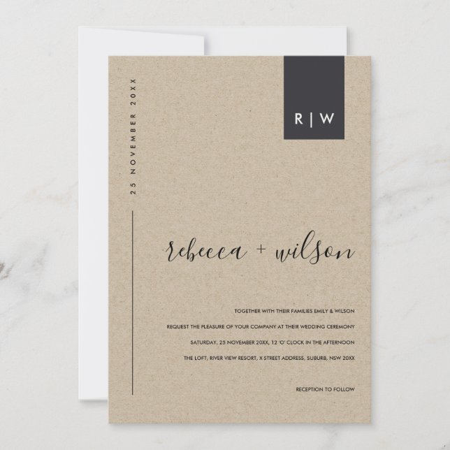 INVITACIÓN BODA DE TIPOGRAFÍA RÚSTICA MÍNIMA MODERNA (Anverso)