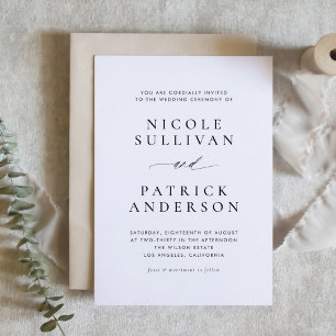 Invitación Boda de tipografía simple en blanco y negro