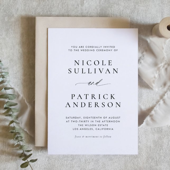 Invitación Boda de tipografía simple en blanco y negro (Black and White Simple Typography Wedding Invitation)
