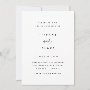 Invitación Boda de tipografía simple minimalista en blanco y