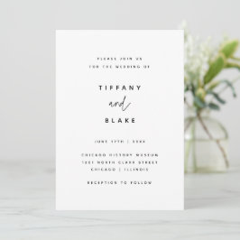 Invitación Boda de tipografía simple minimalista en blanco y