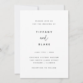 Invitación Boda de tipografía simple y blanca minimalista