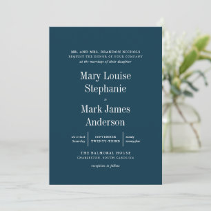 Invitación Boda de tipografía sofisticada de Navy Blue