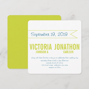 Invitación Boda de tipografía verde azulada y moderna