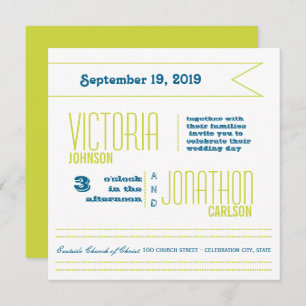 Invitación Boda de tipografía verde azulada y moderna
