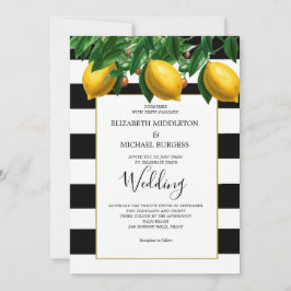 Invitación Boda de tiras blancas blancas y botánicas de limón
