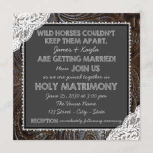 Invitación Boda de tiza de cuero y encaje