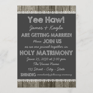 Invitación Boda de Tiza en Pizarra Country Redneck Antiguo