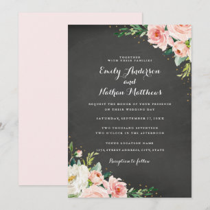Invitación Boda de Tiza Floral Rubor Dorado