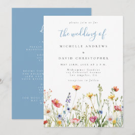 Invitación Boda de todo incluido floral caprichosa azul polvo