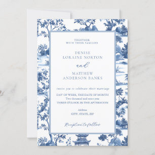 Invitación Boda de toile Blue & White Pagoda Chinoiserie