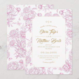 Invitación Boda de Toile de Peonía Francesa Rosa Polvorienta