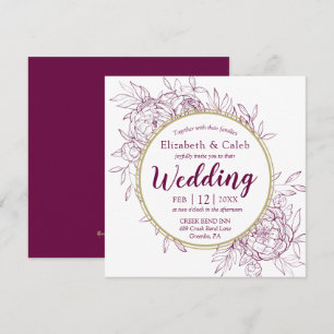 Invitación Boda de Toile Floral Rosa Fucsia y Dorado Peonía
