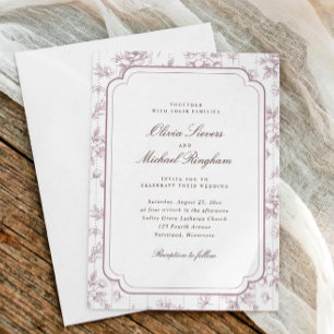 Invitación Boda de Toile Floral Rosa Malva Rosa Antiguo