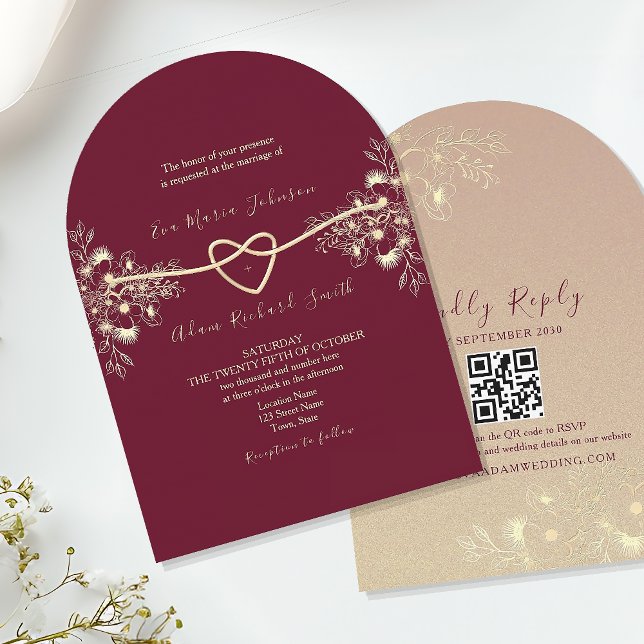 Invitación Boda de Toile Francés Dorado y Borgoña (Subido por el creador)