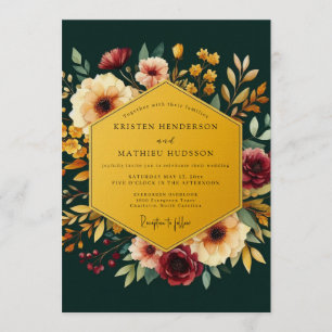 Invitación Boda de tono de joya esmeralda y oro