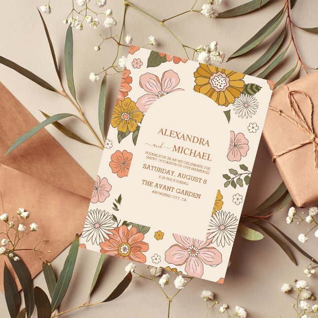 Invitación Boda de tonos apagados con temas de los 70 de Retr (Subido por el creador)