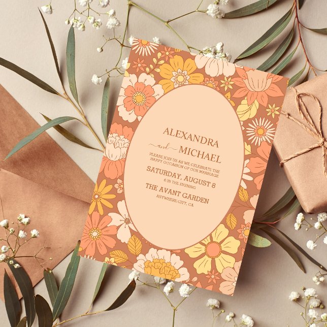 Invitación Boda de tonos apagados con temas de los 70 de Retr (Subido por el creador)