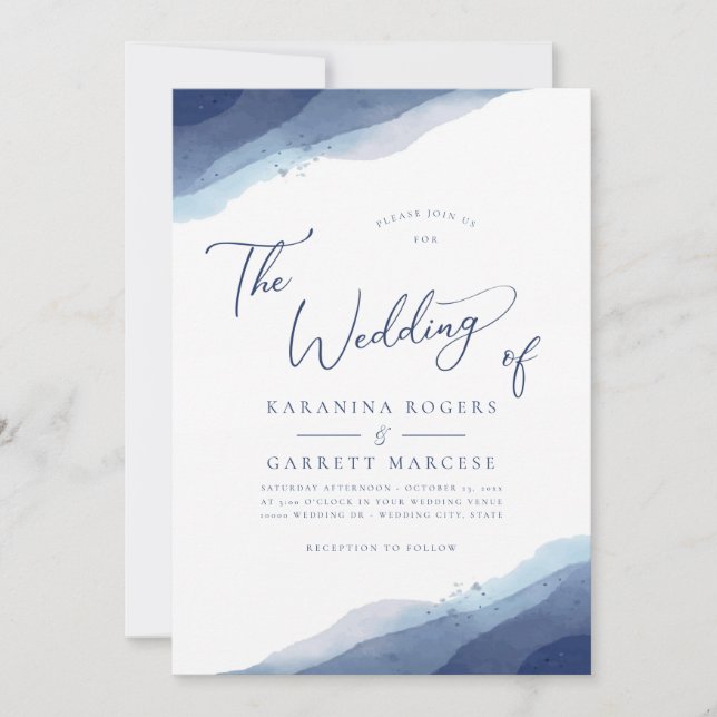 Invitación Boda de tonos azules y suaves (Anverso)