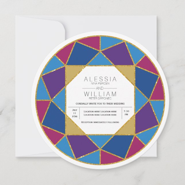 Invitación Boda de tonos de joyas de diamante abstracto moder (Anverso)