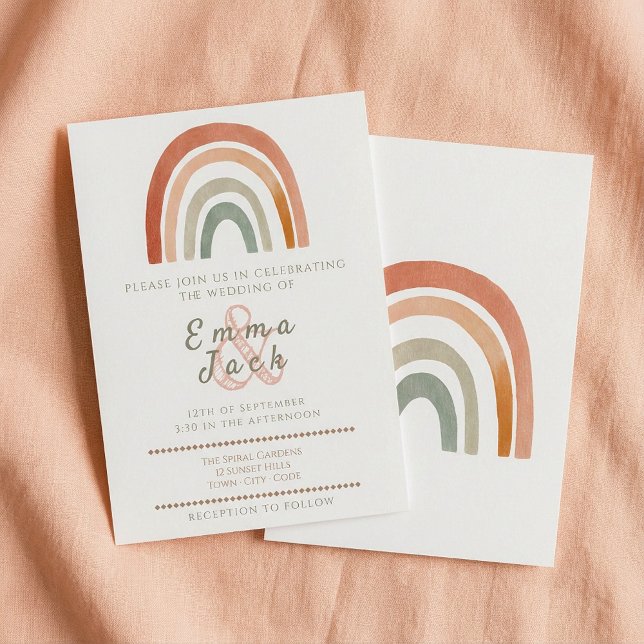 Invitación Boda de tonos suaves del arco iris neutro (Neutral rainbow boho soft tones wedding invitation.)