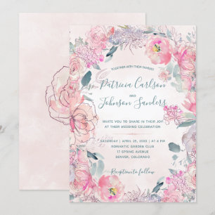 Invitación Boda de tortillas acuáticas de peonatos rosados