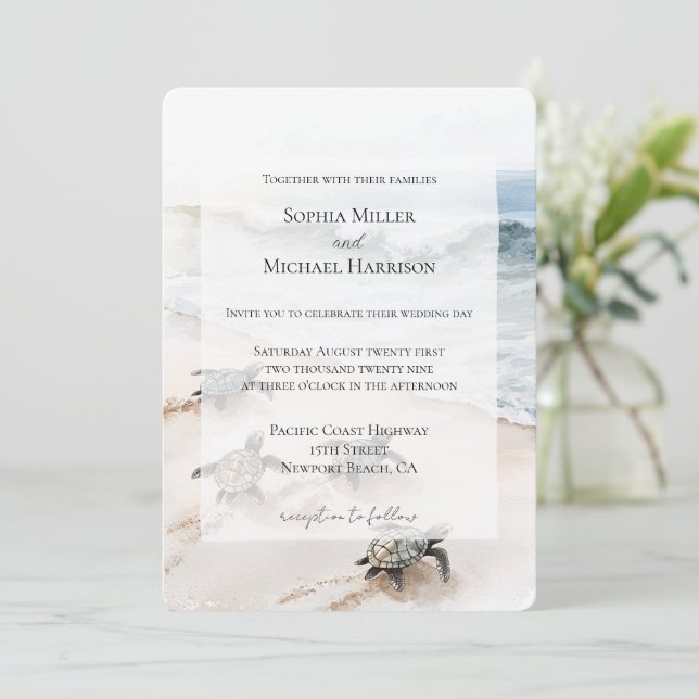Invitación Boda de tortugas marinas de Ocean Beach (Anverso de pie)