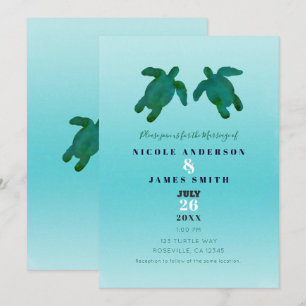 Invitación Boda de Tortugas Marinas Océano Acuarela Azul Verd