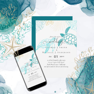 Invitación Boda de Tortugas Marinas Playa Oceánica Moderna