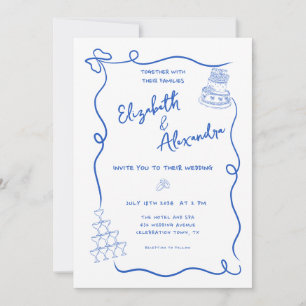 Invitación Boda de tracción de mano azul y capricho