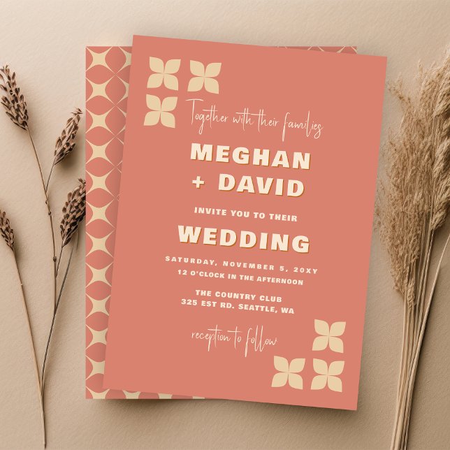 Invitación Boda de Trama de Terracota Retro Groovy 70 (Subido por el creador)