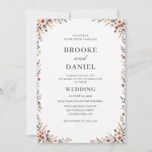 Invitación Boda de Trama de Trigo Rosa Polvo Ciruela