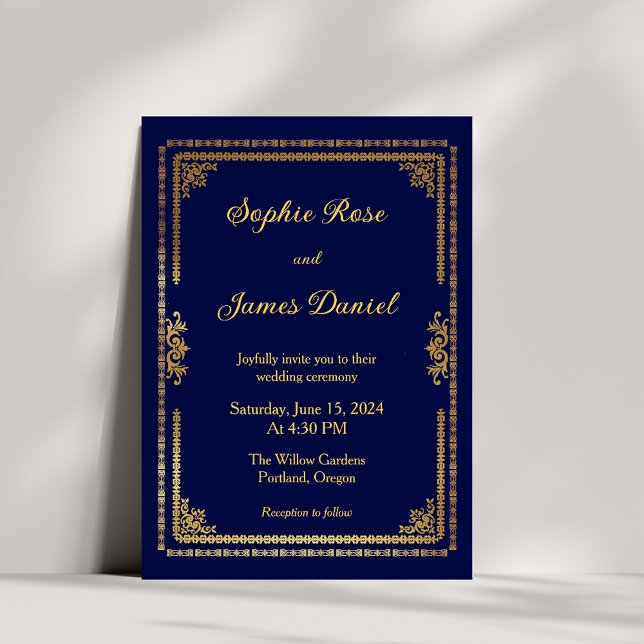 Invitación Boda de tramas azul y dorado de la Marina de Lujo (Subido por el creador)
