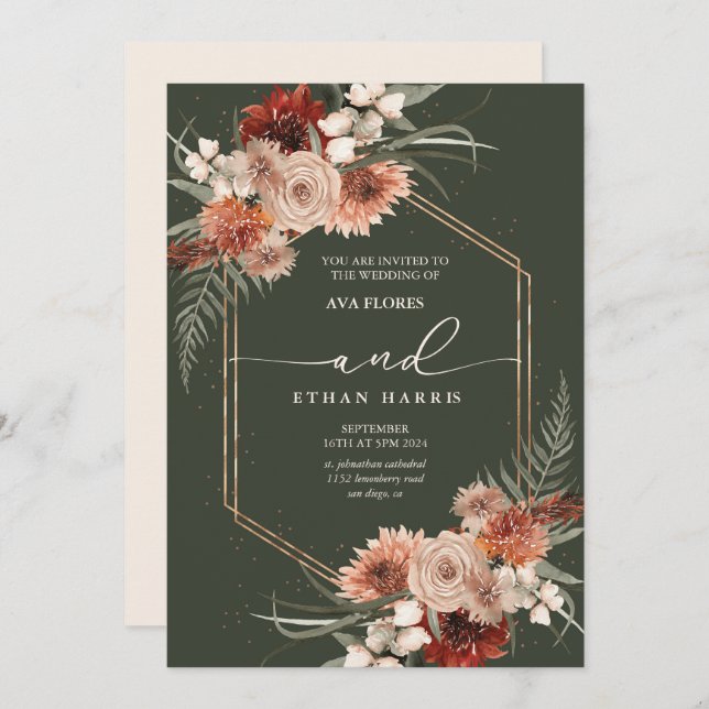 Invitación Boda de tramas de Terracotta moderna y sin tiempo (Anverso / Reverso)