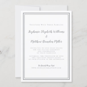 Invitación Boda de transmisión en vivo Blanco gris simple Min
