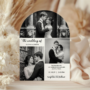 Invitación Boda de tres fotos con forma de arco moderno