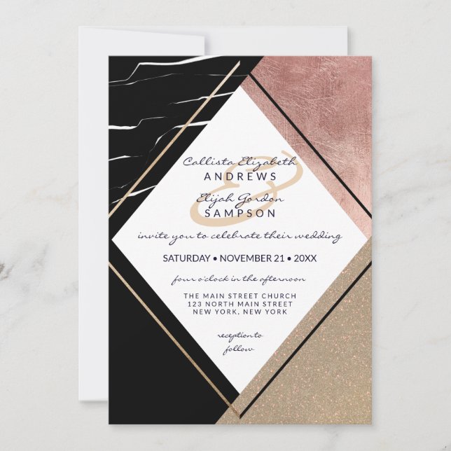 Invitación Boda de triángulo geométrico moderno de mármol de  (Anverso)