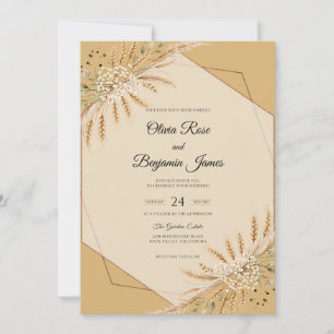 Invitación Boda de Trigo Pampas Dorado Eucalipto
