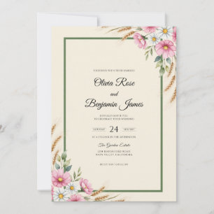 Invitación Boda de Trigo Rosado y Eucalipto de Prado