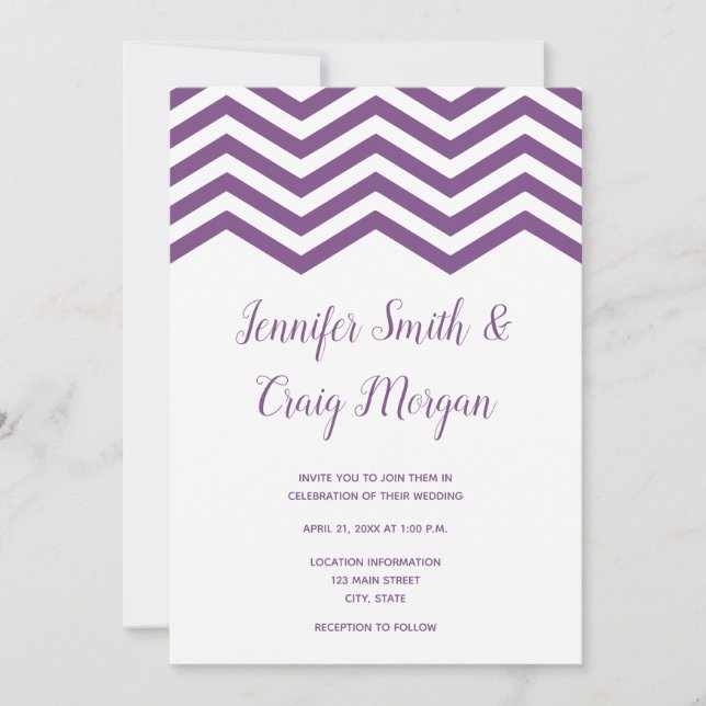 Invitación Boda de trineo de cheurón blanco y púrpura (Anverso)