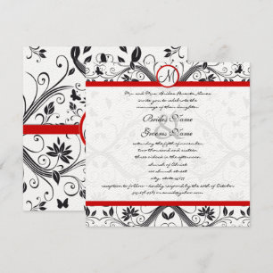 Invitación Boda de trineo rojo de la mariposa negra de Damasc