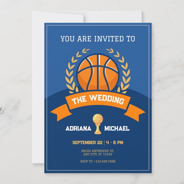 Invitación Boda de trofeo de baloncesto azul (Anverso)