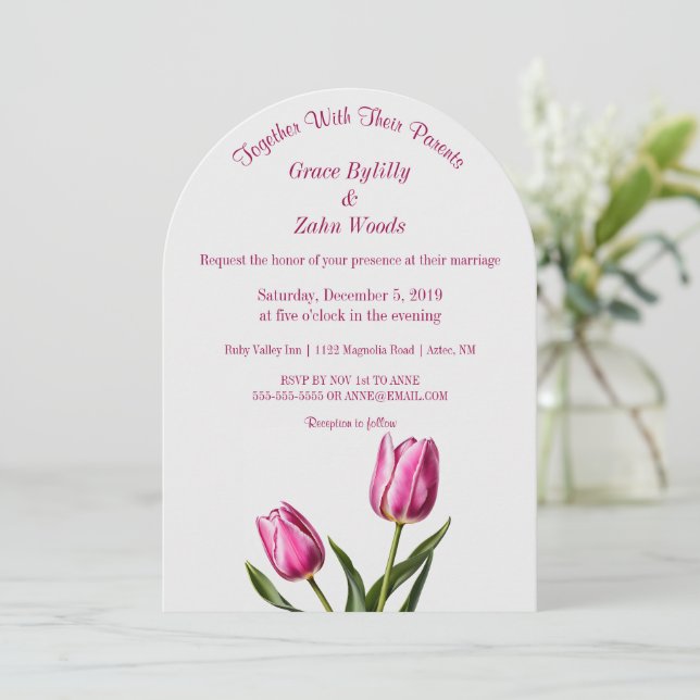 Invitación Boda de Tulip de Pink Garden (Anverso de pie)