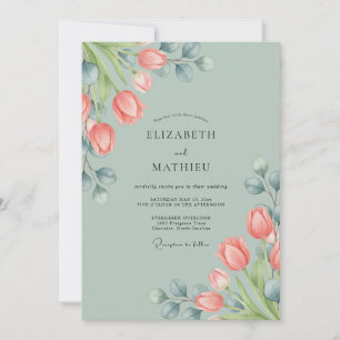 Invitación Boda de Tulipán Verde Salvia Ligera en Primavera