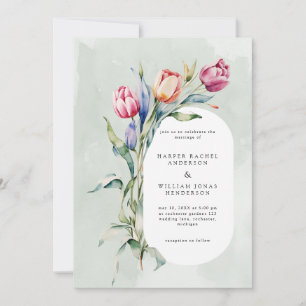 Invitación Boda de tulipanes acuarela de primavera