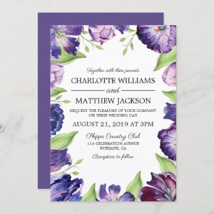 Invitación Boda de tulipanes de color ultra violeta elegante