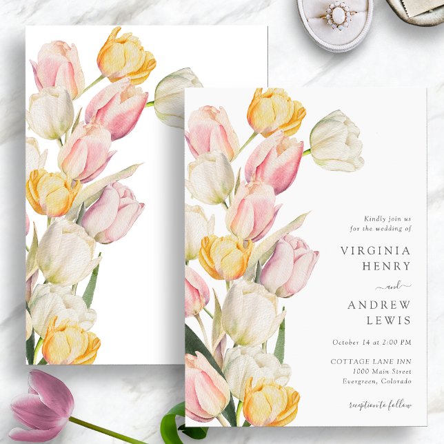Invitación Boda de Tulipanes Elegantes (Elegant Watercolor Tulip Wedding Invitation by Painted Paperie)